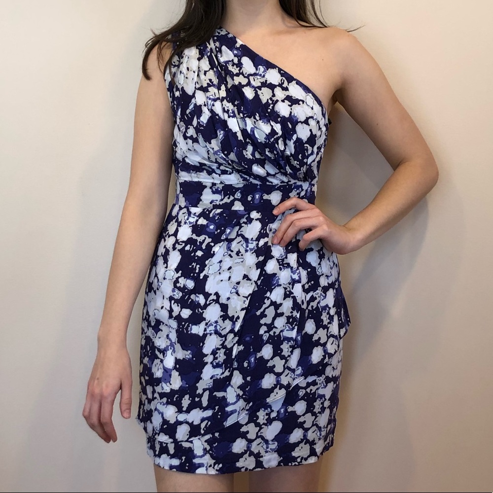 BCBGeneration Blue & White One-Shoulder Dress